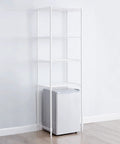 Extra Tall White Mini Shelf Organizer With Four Adjustable Shelves No Tools Assembly Durable Epoxy Finish Space Saver For Small Spaces And Compact Fridges Great For Kitchen Laundry Or Electronics Storage above compact fridge