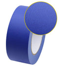 Close-up of a roll of blue painter’s tape showing texture detail. Blue Painters Tape Set With Four Sizes One Half Inch, Three Quarter Inch, One Inch And Two Inch, 60 Yards Each, Clean Release Masking Tape For Home And Office, Easy Tear, Great For Sharp Lines On Walls, Glass, Wood And More.