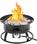 19 Inch Portable Propane Fire Pit Smokeless Round Fire Bowl With Cover And Carry Kit 58,000 BTU in black enamel steel.