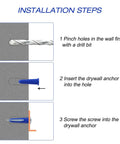 Installation steps for All In One Concrete Anchors And Screws Kit With 201 Pcs featuring drill bit, anchor, screw.