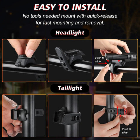 Ultra Bright USB Rechargeable Bike Light Set With Front Headlight And Rear Taillight Four Mode Options Built In Battery Easy Mounting For Road Mountain And City Cycling