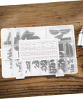 135 Piece Woodruff Key And Keyway Assortment Kit with sizes labeled in transparent box on wooden table