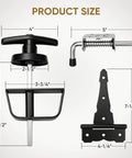 Heavy Duty Shed Door Hardware Kit With 6.5 Inch T Handle Lock Black Powder Coat 6 Anti Sag Hinges 2 Barrel Bolts For Outdoor Sheds Barns And Wooden Fence Gates Built Tough For Lasting Security And Easy Use. product size chart