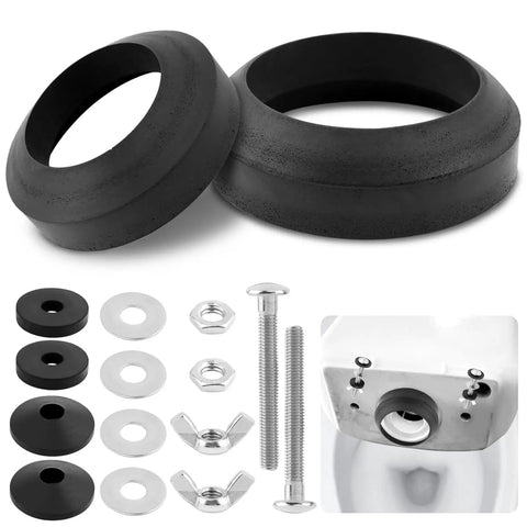 Heavy Duty Universal Toilet Tank To Bowl Gasket And Stainless Steel Bolt Kit with rubber gaskets and metal components.
