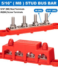 Heavy Duty 12V Bus Bar Power Distribution Block 250A Rock Solid Stainless Steel Junction Terminal Strip With Beefy M8 Studs For Serious Automotive Mods And Wiring Setup, 5/16" M8 stud terminals.