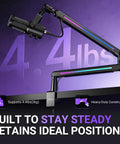 RGB Microphone Boom Arm With Controllable Lighting, Adjustable Low Profile Desk Clamp Mic Stand, All Metal Build BM88Pro
