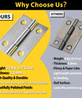 Front and side views of 2-inch stainless steel door hinges for cabinets, 6 pcs.