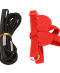 Red lightweight bird harness leash with black strap, suitable for small to medium birds, anti bite safety, adjustable for parrots.