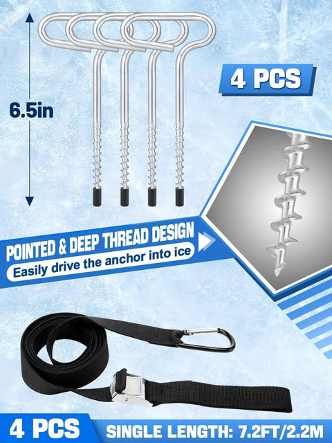 Ice Anchor Drill Adapter Kit For Ice Fishing Shelters Includes Four Stake Nails And Nylon Straps