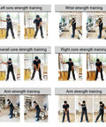 Golf Swing Training Resistance Band Set for Home Practice with exercises for core, wrist, and arm strength training.