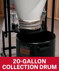 Go To Cyclone Dust Collector with 20-gallon drum for woodworking, heavy debris separation, and clean fine dust control.