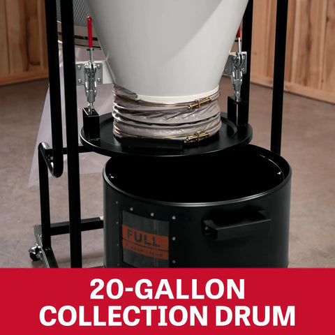 Go To Cyclone Dust Collector with 20-gallon drum for woodworking, heavy debris separation, and clean fine dust control.