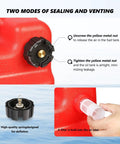 Portable 24L 6 Gallon Marine Fuel Tank For Boats And Yachts With Hose Red Leak Free Fuel Flow showing sealing and venting modes