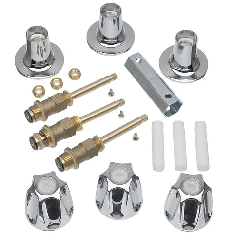 Three Handle Tub And Shower Remodel Kit Chrome Trim For Price Pfister Verve Faucets with knob handles and brass stems