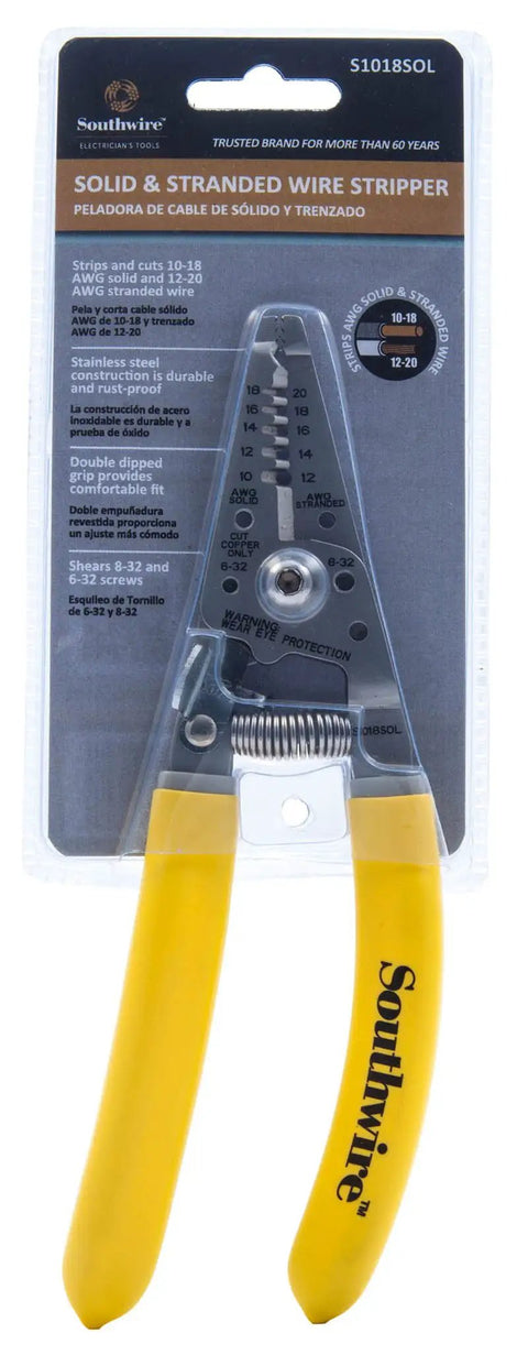 Ergonomic Wire Stripper For 10 To 18 AWG Solid And 12 To 20 AWG Stranded With Stainless Steel Blades in packaging