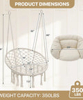 Hanging Hammock Chair Macrame Swing Chair With Cushion For Adults Teens Outdoor Porch Bedroom 350 Lb Capacity Beige Boho