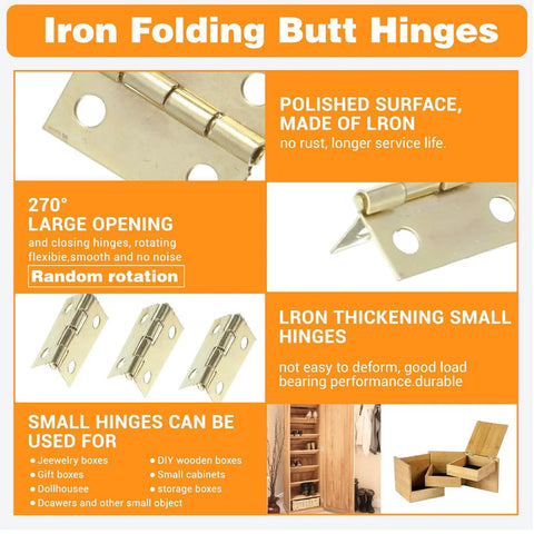 Complete Mini Brass Folding Hinge Set With Screwdriver And 240 Screws 120 Gold And 120 Silver For Wooden Boxes Jewelry Boxes