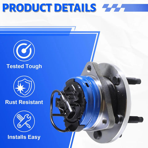 Front view of Front Wheel Bearing Hub Assembly With 5 Lug ABS Fits Chevy Cobalt 2008 2010 Malibu 2004 2012 Pontiac G6 2005 2010 Saturn Aura 2007 2009 HHR 2008 2010 Replacement Hub Assembly highlighting tested tough, rust-resistant features.