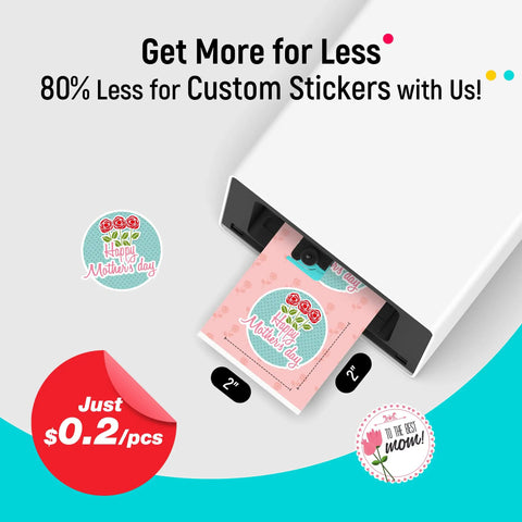 All In One Color Sticker Printer And Cutter For DIY Crafters And Custom Labels And Gifts With Thermal Dye Sublimation 300 DPI And Precise AI Auto Cutting for home use showing Mother's Day sticker printing.