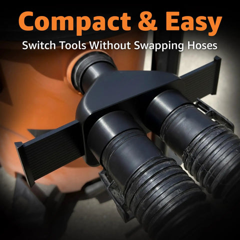 2.5 Inch Dust Collection Hose Splitter with Independent Blast Gates for Dual Hose Control in Shop Vac Setups Fits Ridgid Craftsman