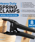 Eight Pack 6 Inch Heavy Duty Beefy Metal Spring Clamps All Black With 2.5 Inch Jaw Opening For DIY Woodworking Carpentry Home Improvement