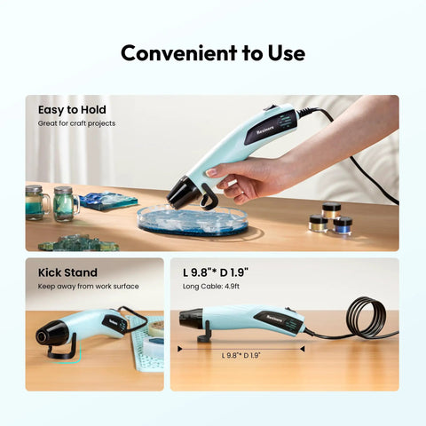 Dual Temp 350W Heat Gun For Resin And DIY Crafting With 3 Nozzles, 3 Silicone Covers, 4.9 Ft Cord, Use in Crafting Scene