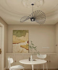 Black Vintage Chandelier With Straw Hat Shape Pendant Light, D39 Dope Boho Modern Farmhouse Ceiling Fixture in room