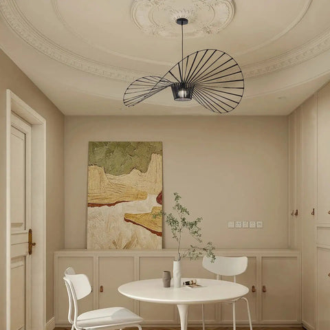 Black Vintage Chandelier With Straw Hat Shape Pendant Light, D39 Dope Boho Modern Farmhouse Ceiling Fixture in room