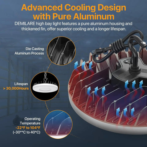 UFO LED High Bay Light 150W 18000LM With 3 CCT Adjustable cooling design with pure aluminum and superior cooling fins