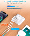White European travel plug adapter with 2 USB-C ports and a USB-A port