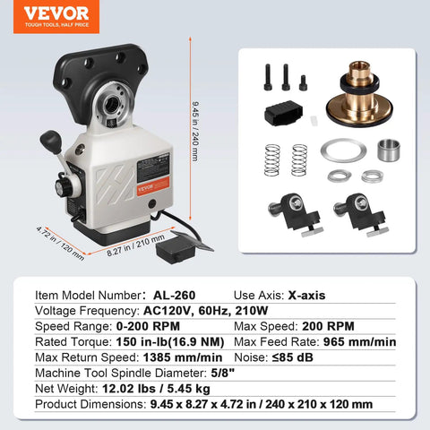 Heavy Duty X Axis Power Feed For Bridgeport Knee Mills with adjustable controls and accessories, 110V Electric Milling Machine Upgrade.