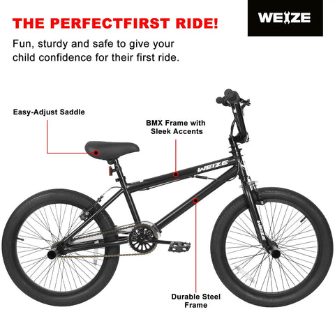 Freestyle BMX Bike 20 Inch Trick Bicycle For Park And Street Rides With A Rugged Hi-Ten Steel Frame 360 Degree Rotor Four Pegs And Single Speed Teen Bike Built For Boys And Girls From Beginners To Pro Riders