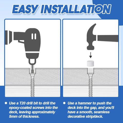 Easy installation guide for Top Shelf Polymer Deck Plugs For PVC Composite Boards 0.28 Inch Purple with T20 Torx driver.