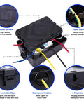 Outdoor Waterproof Electrical Box IP54 Weatherproof Outlet Cover for Extension Cords and Power Strips Socket Plug Guard; open view with cords.