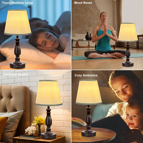 Set Of 2 20 Inch Bedside Lamps With Dual USB A And USB C Charging Ports, 3 Way Touch Control, Modern Black Finish, enhancing ambiance