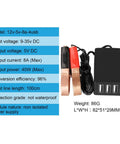 4 Port 5V USB Car DC Converter Charger 8A Buck Regulator with Battery Clip for 12V and 24V Systems shown with specifications.