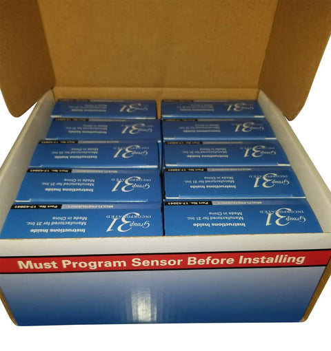 10 Pack TPMS Sensors 17-43041 Multi Frequency Tire Pressure Monitoring System For Cars And Light Trucks No Fuss Install Fast Relearn Compatible With 17-43011 And 17-4301 boxed blue sensor packs