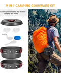 Durable Camping Cookware Set With Nonstick Hard Anodized Aluminum Pots And Pans Mess Kit For Outdoor Cooking in 9-piece option