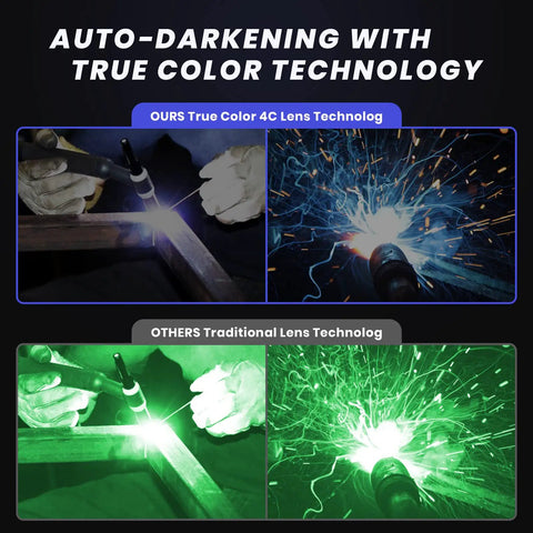 Comparison of Pro Grade Auto Darkening Welding Helmet with True Color vs. traditional lens during welding