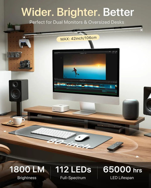 42 Inch LED Desk Lamp With Clamp And Remote Four Panel Architect Light Bar for wide even illumination on office desk