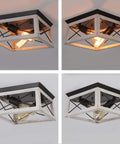 2-Light Farmhouse Ceiling Light Fixture Semi Flush Mount In White, Rectangular Rustic Lighting For Hallway Foyer And Entryway, 11 Inch, E26 Base, Industrial Iron Frame With Faux Wood Grain Finish on ceiling