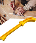 Push Block And Push Stick Set For Woodworking Router Table Tool Carpentry Safety Beefy Grip Handle With Comfort Pads Heavy Duty For Safe Cuts And Accurate Feeds Ideal For Tablesaw And Router Setup, yellow push stick with ergonomic handle on workbench.