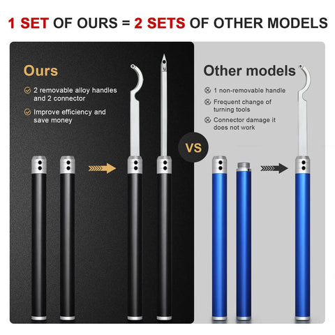 Removable Handle Wood Lathe Tools Set With Adjustable Connector Upgraded Tungsten Carbide Heads Swan Neck Hollower Rougher Finisher Alloy Tool Kit For Turning Great Christmas Gift For Woodworking Enthusiasts