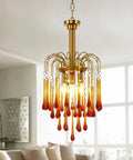 Gold Crystal Pendant Light Fixture For Dining Room And Kitchen Island, Modern Brass Pendant With K9 Crystal Drops