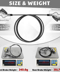 Four Piston Hydraulic Mountain Bike Disc Brake Set With Ceramic Pads Front 835mm And Rear 1550mm Lines Pre Bled Badass Stopping Power For Mountain Bikes And E Bikes; weight displayed on scales.