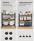 Three Tier Rolling Steel Storage Rack With Mesh Shelves Smooth Wheels Heavy Duty Entryway Organizer with casters and adjustable feet