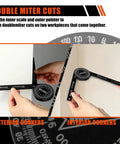 Seven Inch Aluminum Miter Saw Protractor With Sick Accuracy And Bonus Adjustment Wrench, used for double miter cuts on workpieces.