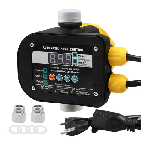 Smart Pump Controller With Dual Metal Connectors, BSPP G1 Threaded Interface, Dual Mode Digital Display, Adjustable Pressure