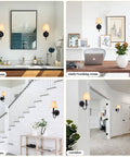 Black Wall Sconces Set Of Two With Linen Fabric Lampshades in various rooms, showcasing industrial modern candle wall lights for cozy vibe.