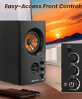 Active Bookshelf Speakers, 50W Bluetooth Home Studio Monitors with front controls, 3 Inch Woofer, 1 Inch Silk Dome Tweeter, RCA Inputs.